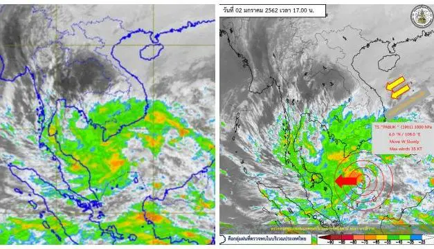 อุตุฯ เผย พายุปาบึกขึ้นฝั่ง ค่ำวันที่ 4 ม.ค. จะมีฝนหนักถึงหนักมาก