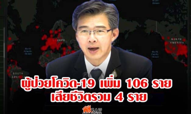 กระทรวงสาธารณสุขแถลงพบผู้ป่วยโควิด-19 เพิ่ม 106 ราย เสียชีวิตรวม 4 ราย ล่าสุดพบ “หมอ-พยาบาล” ติดเชื้อเหตุผู้ป่วยไม่แจ้งมีประวัติเข้าข่าย