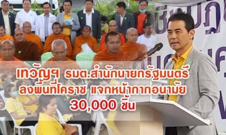 เทวัญฯ รมต.สำนักนายกรัฐมนตรี ลงพื้นเฝ้าระวังไวรัสโควิด-19 พร้อมแจกหน้ากากอนามัย 30,000 ชิ้น