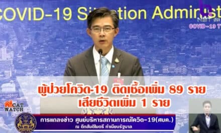 ผู้ป่วยโควิด-19 ติดเชื้อเพิ่ม 89 ราย เสียชีวิตเพิ่ม 1 ราย