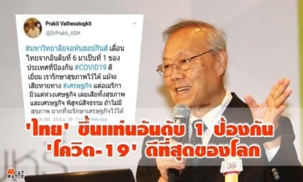 ‘ไทย’ ขึ้นแท่นอันดับ 1 ป้องกัน ‘โควิด-19’ ดีที่สุดของโลก