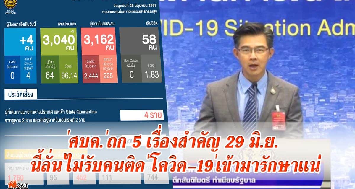 ‘ศบค.’ ถก5 เรื่องสำคัญ 29 มิ.ย.นี้ลั่นไม่รับคนติด ‘โควิด-19’ เข้ามารักษาแน่