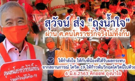สุวัจน์ ส่ง” ถุงน้ำใจ” ผ่าน ศ.คนโคราชรักจริงไม่ทิ้งกัน ให้กำลังใจ พี่น้องให้ก้าวพ้นวิกฤตโควิด-19 ไปด้วยกัน  6 มิ.ย.2563 คิกออฟ