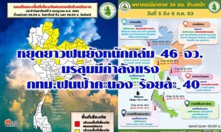 หยุดยาวฝนยังหนักถล่ม 46 จว. มรสุมมีกำลังแรง กทม.ฝนฟ้าคะนอง ร้อยละ 40