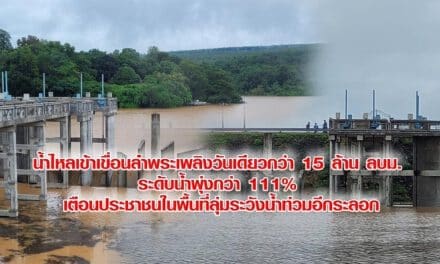 น้ำไหลเข้าเขื่อนลำพระเพลิงวันเดียวกว่า 15 ล้าน ลบม. ระดับน้ำพุ่งกว่า 111% เตือนประชาชนในพื้นที่ลุ่มระวังน้ำท่วมอีกระลอก