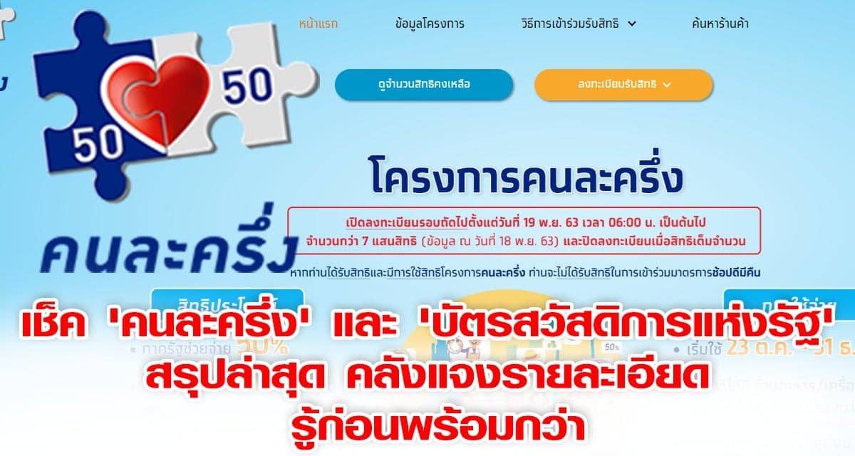 เช็ค ‘คนละครึ่ง’ และ ‘บัตรสวัสดิการแห่งรัฐ’ สรุปล่าสุด คลังแจงรายละเอียด รู้ก่อนพร้อมกว่า