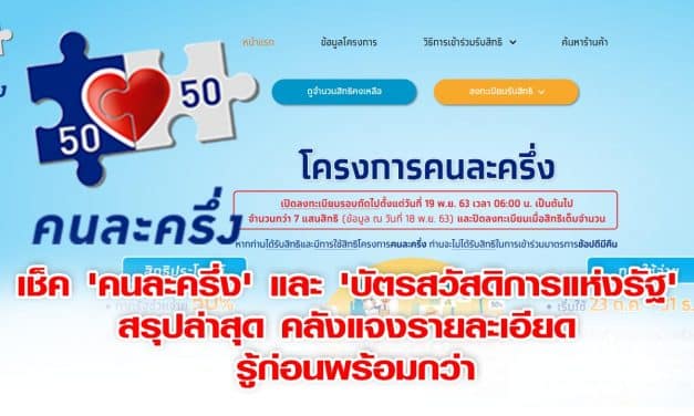 เช็ค ‘คนละครึ่ง’ และ ‘บัตรสวัสดิการแห่งรัฐ’ สรุปล่าสุด คลังแจงรายละเอียด รู้ก่อนพร้อมกว่า
