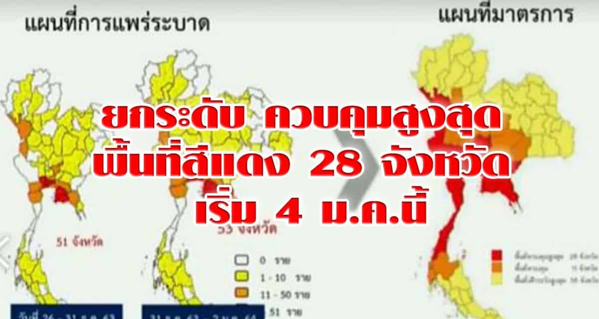 ยกระดับ ควบคุมสูงสุด พื้นที่สีแดง 28 จังหวัด เริ่ม 4 ม.ค.นี้