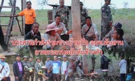 ประสานกำลังร่วมชาวบ้านกับจนท.ทับลาน ลาดตระเวนผลักดันช้างป่า