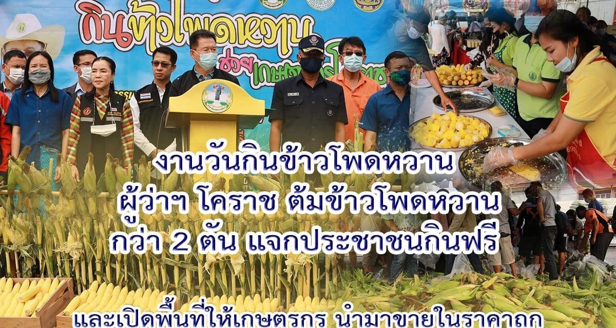 ผู้ว่าฯโคราช ต้มข้าวโพดหวานกว่า 2 ตัน แจกประชาชนกินฟรี และเปิดพื้นที่ให้เกษตรกรนำมาขายในราคาถูกกว่า 200 ตัน เพื่อช่วยเหลือเกษตรกรหลังประสบปัญหาข้าวโพดหวานล้นตลาด