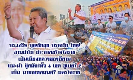 “ประเสริฐ บุญชัยสุข” ผู้สมัครนายกเทศมนตรีนคร นครราชสีมา เบอร์ 2 ปราศรัยใหญ่  ชูนโยบาย”สร้างโคราชเป็นเมืองหลวงของอีสาน”