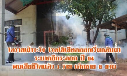 โคราชเฝ้าระวัง โรคไข้เลือดออกเริ่มกลับมาระบาดอีกระลอก ปี 64 พบเสียชีวิตเเล้ว 1 ราย เด็กชาย 6 ขวบ
