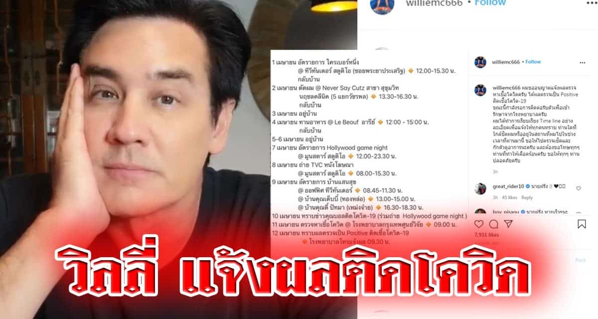 วิลลี่ แจ้งผลติดโควิด หลังร่วมงาน “บอล เชิญยิ้ม”