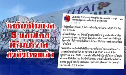 วัคซีนซิโนแวค 5 แสนโดส ที่ จีนบริจาค ส่งถึงไทยแล้ว