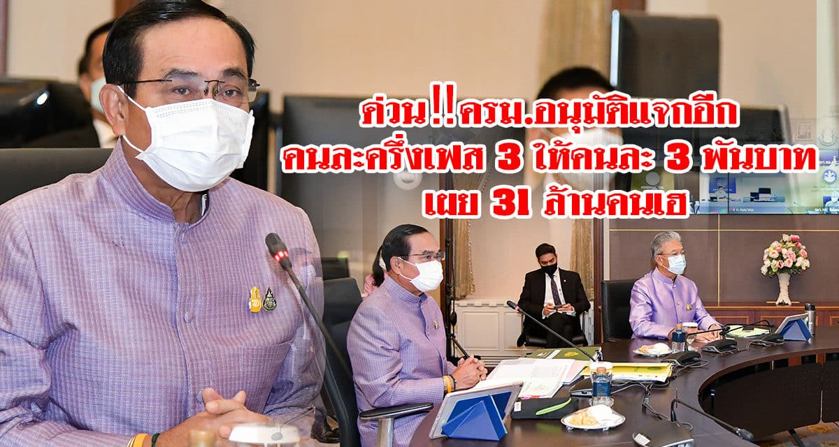 ด่วน‼️ครม.อนุมัติแจกอีก คนละครึ่งเฟส 3 ให้คนละ 3 พันบาท เผย 31 ล้านคนเฮ