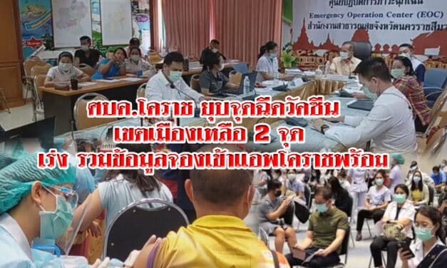 ศบค.โคราช ยุบจุดฉีดวัคซีนเขตเมืองเหลือ 2 จุด เร่งรวมข้อมูลจองเข้าแอพโคราชพร้อม