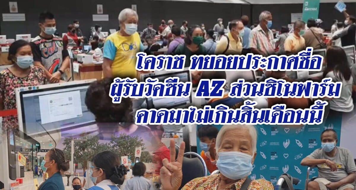 โคราช ทยอยประกาศชื่อผู้รับวัคซีนAZ ส่วนซิโนฟาร์ม คาดมาไม่เกินสิ้นเดือนนี้