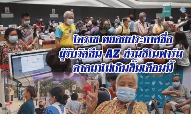 โคราช ทยอยประกาศชื่อผู้รับวัคซีนAZ ส่วนซิโนฟาร์ม คาดมาไม่เกินสิ้นเดือนนี้