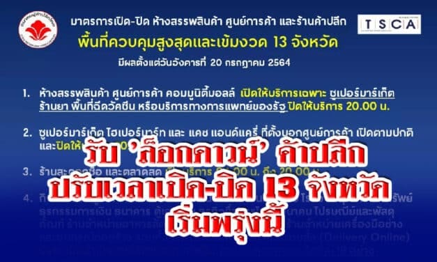 รับ ‘ล็อกดาวน์’ ค้าปลีก ปรับเวลาเปิด-ปิด 13 จังหวัด เริ่มพรุ่งนี้