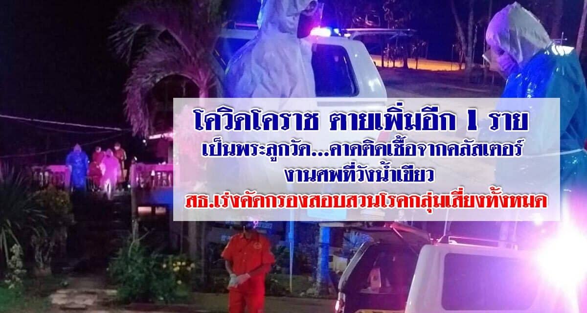 โควิดโคราช ตายเพิ่มอีก 1 ราย เป็นพระลูกวัด คาดติดเชื้อจากคลัสเตอร์งานศพที่วังน้ำเขียว