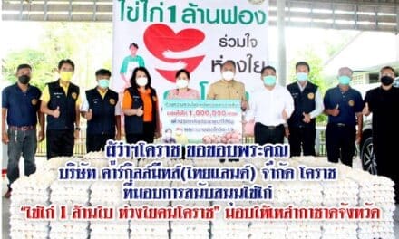 ผู้ว่าฯโคราช ขอขอบพระคุณ  บริษัท คาร์กิลล์มีทส์(ไทยแลนด์) จำกัด โคราช  ที่มอบการสนับสนุนไข่ไก่  “ไข่ไก่ 1 ล้านใบ ห่วงใยคนโคราช” มอบให้เหล่ากาชาดจังหวัด