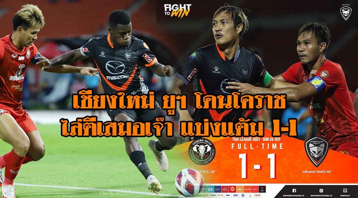 เชียงใหม่ โดนโคราชไล่ตีเสมอแบ่งแต้ม 1-1