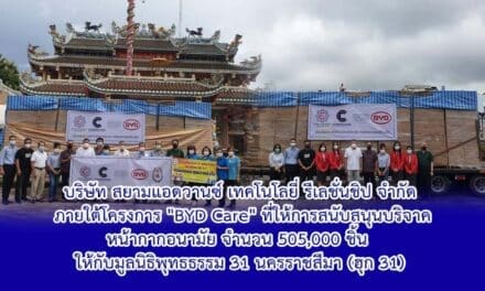 บริษัท สยามแอดวานซ์ เทคโนโลยี่ รีเลชั่นชิป จำกัด   ภายใต้โครงการ “BYD Care” ที่ให้การสนับสนุนบริจาค หน้ากากอนามัย จำนวน 505,000 ชิ้น   ให้กับมูลนิธิพุทธธรรม 31 นครราชสีมา (ฮุก 31)