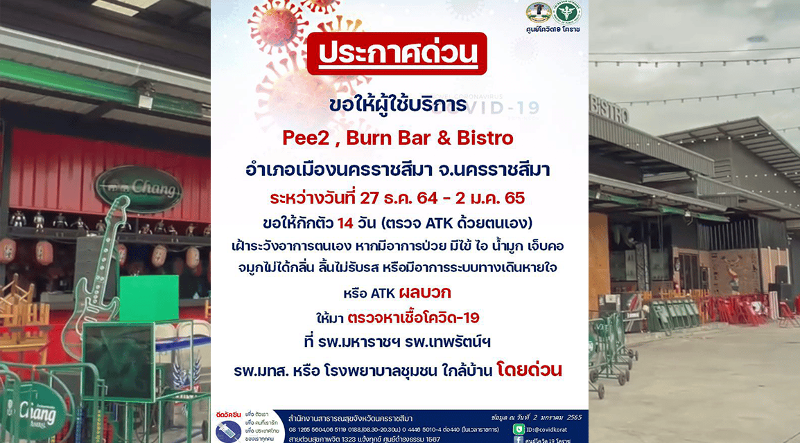 โคราชสั่งปิด 2 ร้านอาหารดังชั่วคราว หลังพบนักท่องเที่ยวไปใช้บริการติดเชื้อโควิด 5 ราย