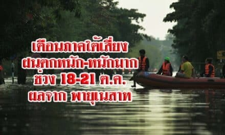 กรมอุตุนิยมวิทยา เตือนภาคใต้เสี่ยง ฝนตกหนัก-หนักมาก ช่วง 18-21 ต.ค. ผลจาก พายุเนสาท