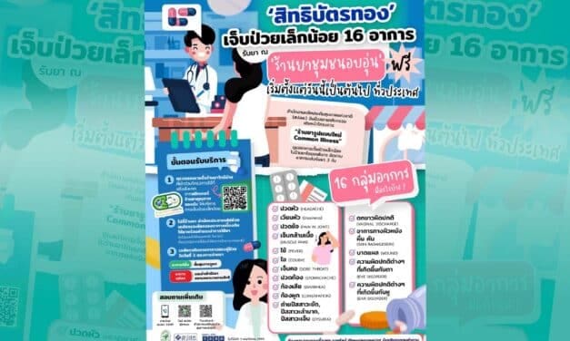 สิทธิบัตรทอง เจ็บป่วยเล็กน้อย 16 อาการรับยา ณ “ร้านยาชุมชนอบอุ่น” ฟรี!
