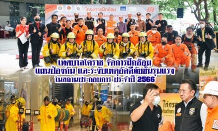 เทศบาลโคราชจัดโครงการฝึกซ้อมแผนป้องกันและระงับเหตุอัคคีภัยขั้นรุนแรงในสถานประกอบการ ประจำปี 2566