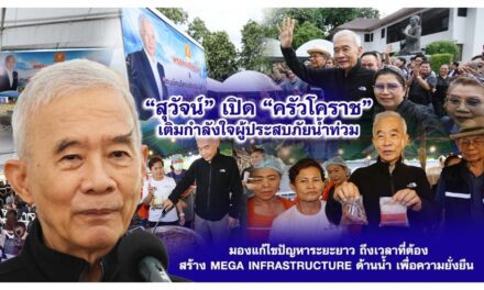 “สุวัจน์” เปิด “ครัวโคราช”เติมกำลังใจผู้ประสบภัยน้ำท่วม มองแก้ไขปัญหาระยะยาว ถึงเวลาที่ต้องสร้าง Mega infrastructure ด้านน้ำ เพื่อความยั่งยืน